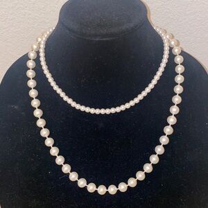 2 Elegant faux White Pearl Necklace